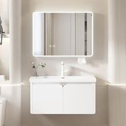现代简约卫生间不锈钢浴室柜组合圆角弧形加深盆一体陶瓷洗手盆柜