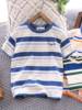 男童纯棉短袖T恤2023夏季儿童海军风圆领条纹体恤中大童半袖t上。