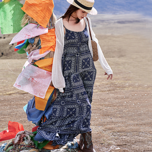 波西米亚连衣裙文艺气质，吊带裙新疆旅游穿搭海边沙滩，裙度假长裙女