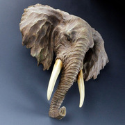 手工彩绘仿真动物摆件挂饰 大象头墙壁挂饰 合成树脂动物头像摆件