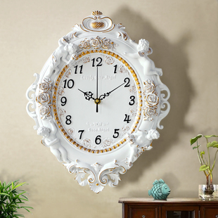 欧式客厅创意时尚艺术装饰挂钟静音卧室时钟大挂钟表天使石英钟表