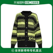 香港直邮潮奢ganni甘尼，女士黑色黄绿色(黄绿色，)羊毛针织开衫