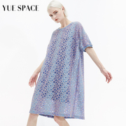 YUESPACE印花蕾丝衫圆领短袖t恤宽松显瘦套头时尚休闲夏季女罩衫