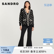 SANDRO Outlet女装法式双S设计感撞色黑色针织开衫上衣SFPCA00627