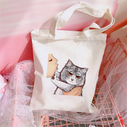 卡通猫图案印花女式时尚购物袋单肩可重复使用休闲生态帆布原宿