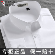 啄木鸟白色衬衫男士短袖长袖夏季商务，正装职业上班中青年蓝棉衬衣