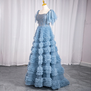 蓝色蛋糕裙美声独唱晚礼服宴会表演2022礼服女高端轻奢小众