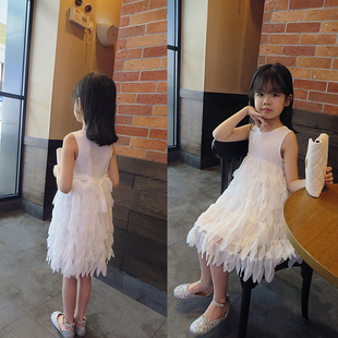 外贸韩国童装2020夏装超美拼接层层花辫绑带棉质，女童背心裙连衣裙
