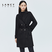 LANCY/悦朗姿羊毛大衣女2022冬季高级女宽松显瘦毛呢黑色外套