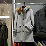 貉子毛连帽都市时尚，羊毛呢大衣男士秋冬夹棉保暖呢子外套方仕