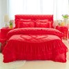 婚庆大红色公主风四件式床组加厚夹棉床裙蕾丝花边床罩被套4