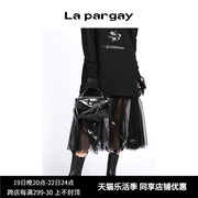 Lapargay纳帕佳秋装短裙时尚纱裙雪纺拼接网纱半身裙中长款潮