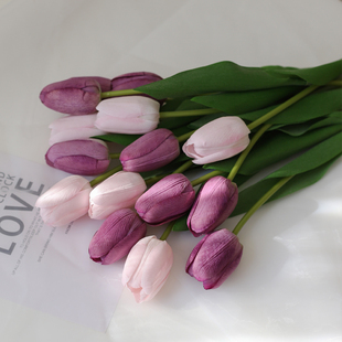 手感保湿紫色郁金香仿真花，假花桌面摆花装饰绢花，插花手捧花