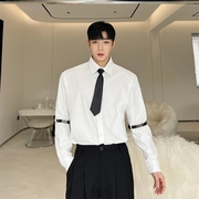 领带衬衫男高级感韩版学院风英伦白色衬衣设计感发型师痞帅上衣潮