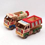 彩色木质工程车模型摆件 儿童玩具搅拌机翻斗车客厅家居摆设