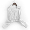 X669纯色打褶显瘦短款翻领套头上衣秋季2023长袖百搭女装衬衫