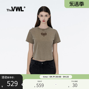 VWL美式复古短款辣妹T恤 女款薄款修身女士短袖紧身常规高腰显瘦