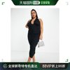 香港直邮潮奢 Curve 女士 设计挂脖褶皱中长连衣裙(黑色)