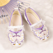 西子问汉服女童鞋子，古风超仙秋款鞋子女，宝宝可爱鞋子布鞋紫蝶