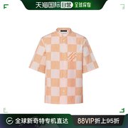 欧洲直邮LV/路易威登24 男士粉橘色纯棉徽标格子提花短袖衬衫