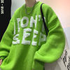 牛油果绿毛衣慵懒高级感男春秋季加厚设计感小众植绒刺绣针织外套