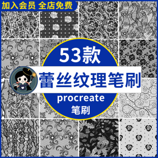 蕾丝procreate笔刷薄纱黑丝袜，婚纱刺绣面料，镂空花纹蕾丝纹理印花