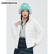 美特斯邦威羽绒服女2022冬季韩系纯色短款连帽宽松棉袄外套