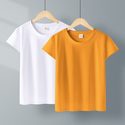 黄色纯棉修身圆领短袖t恤女夏季时尚洋气百搭印花打底体恤衫