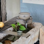 石磨流水摆件陶瓷磨盘招财，茶桌茶台庭院花园花卉，水景鱼缸造景装饰