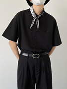 SF/夏韩风时髦高级感领巾短袖衬衫男生宽松版垂感立领衬衣潮