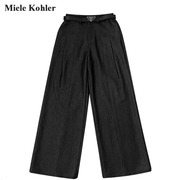 Miele Kohler2023黑色修身显瘦休闲裤女高腰阔腿裤直筒长裤子