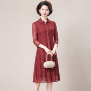 妈妈夏季连衣裙高贵洋气台湾纱中老年人女装，大码婚礼红色裙子