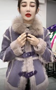 秋冬狐狸大毛领兔毛，皮毛一体高端轻奢时尚外套，紫色小香风皮草