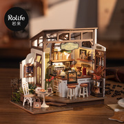 若来咖啡店diy小屋手工房子木质，拼图立体模型，屋积木玩具礼物女