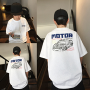 男童短袖t恤2024夏趣味(夏趣味)卡通赛车洋气童装儿童嘻哈街舞中大童上衣
