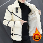 鹿皮绒夹克男冬季款韩版潮流加绒加厚羊羔绒棉服皮毛一体棉衣外套