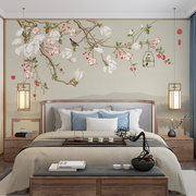 新中式玉兰花鸟电视背景墙壁纸，定制客厅沙发影视墙墙纸壁画墙布