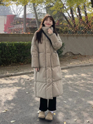 2023冬季韩系穿搭羽绒棉服女中长款过膝加厚卡其棉袄立领外套