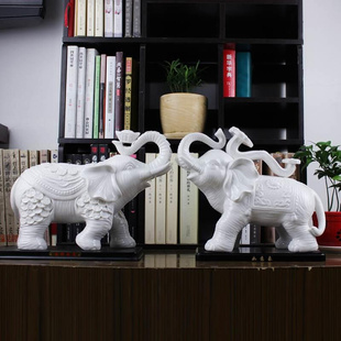 白色陶瓷大象摆件，一对吉祥如意招财镇宅家居客厅，装饰乔迁开业