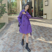 紫色风衣外套女春秋短款小个子，2024高级感韩系chic工装大衣潮