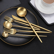 西餐牛排叉北欧筷子，勺子家用金色甜品咖啡，勺304不锈钢汤勺餐具