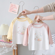 童装女童拼接袖打底衫，春秋款婴儿卡通上衣，儿童女宝宝长袖t恤纯棉