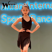 wms2024少儿女童拉丁舞夏季黑色，流苏连体练功服表演服演出服