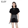 ELOF牛仔连衣裙女假两件黑色拼接设计小个子露腰T恤裙收腰包臀裙