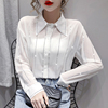韩国早秋设计感小众镶钻雪纺长袖衬衫女洋气衬衣时尚白色上衣
