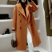 2022年韩版冬季西装领双面零羊绒，大衣女中长款茧型直筒羊毛呢外套
