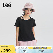 Lee24春夏舒适版镂空领黑色女短款短袖T恤潮LWT0082384LE-K11