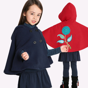 雅童小铺童装女童披风，秋季加绒儿童斗篷，时尚外套披风藏青色大红