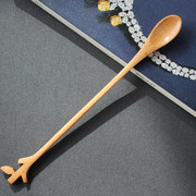 日式原木勺咖啡勺创意榉木搅拌勺长柄可爱甜品勺家用实木蜂蜜勺子