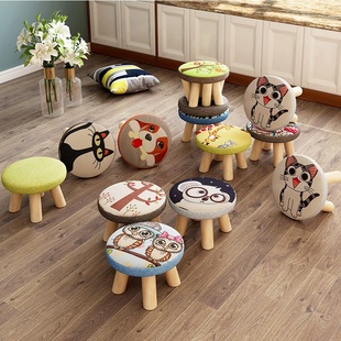 小凳子家用实木腿圆矮凳，可爱儿童换鞋凳沙发，凳宝宝椅子卡通小板凳